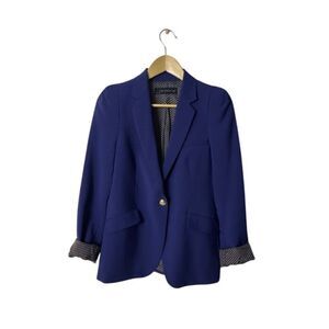 Zara Woman Blue Blazer With Gold Button & Star Print Lining Long Sleeves Rear Ve